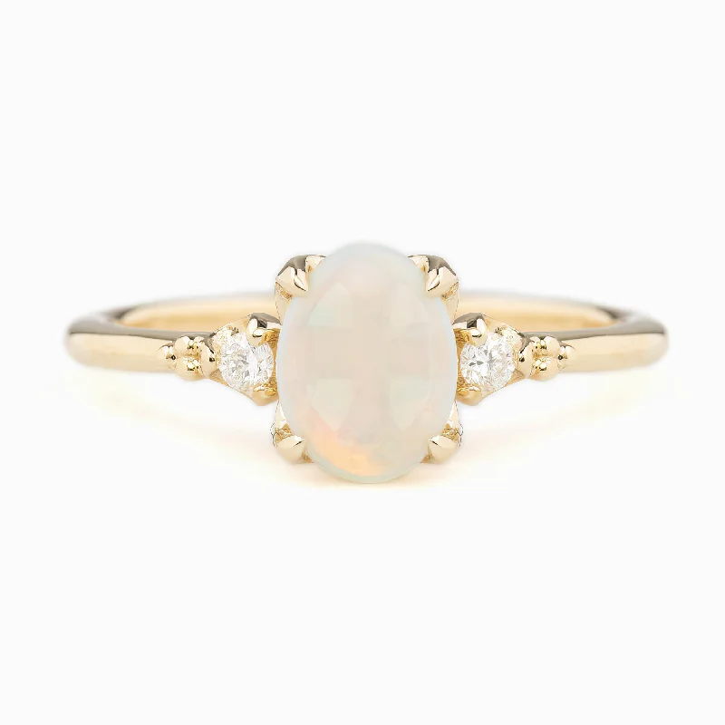 women’s rings with diamonds and aquamarine center stones-Estel Ring 0.6ct White Opal, 14K Yellow Gold (One of a kind)