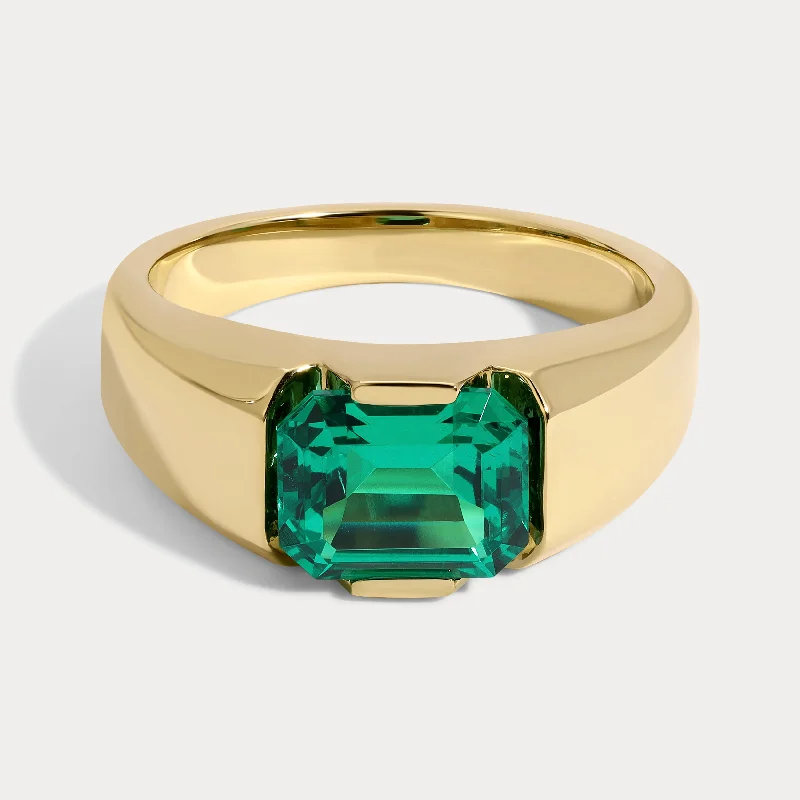 vintage-style wedding bands with sapphires-Josephine - 4.01ct Emerald Cut Lab Grown Emerald Ring