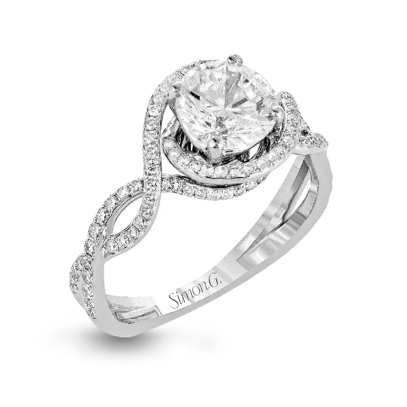 vintage engagement rings with diamond center stones-Round-Cut Criss-Cross Engagement Ring In 18k Gold With Diamonds