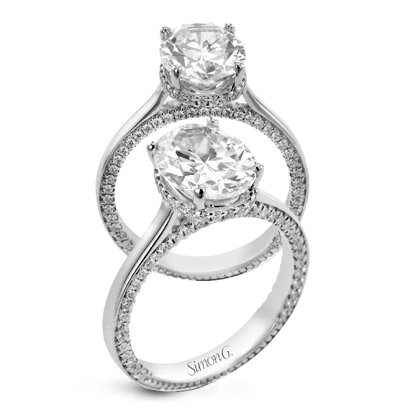 custom engagement rings with oval diamonds-Oval-cut Hidden Halo Engagement Ring in 18k Gold with Diamonds