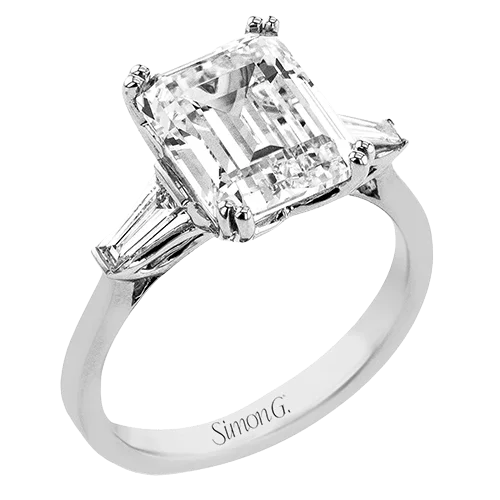 custom diamond rings for wedding-Emerald-cut Three-stone Engagement Ring in 18k Gold with Diamonds