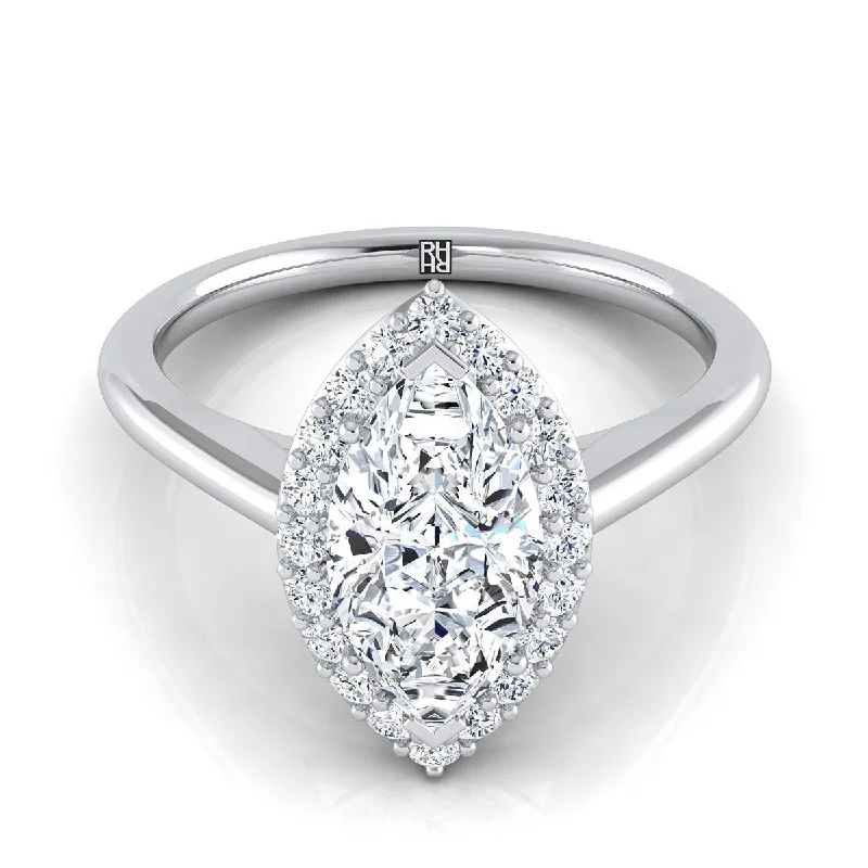 custom diamond rings for wedding-Platinum Marquise  Diamond Shared Prong Halo Engagement Ring -1/4ctw