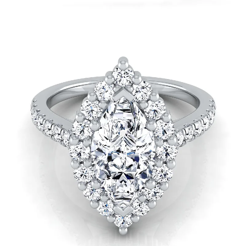 men’s rings with diamond inlays and gold accents-Platinum Marquise  Diamond Shared Prong Halo Engagement Ring -5/8ctw