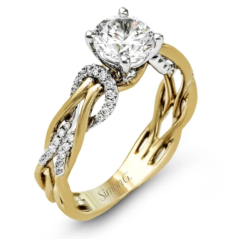 custom-designed wedding rings with rubies and diamonds-Round-Cut Criss-Cross Engagement Ring In 18k Gold With Diamonds