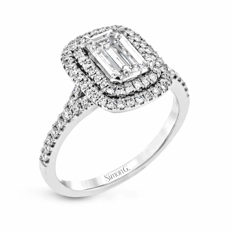 women’s engagement rings with large diamonds and rubies-Emerald-Cut Double-Halo Engagement Ring In 18k Gold With Diamonds