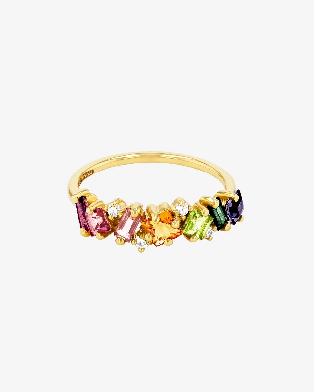 custom-designed wedding rings with mixed gemstones-Nadima Rainbow Half Band