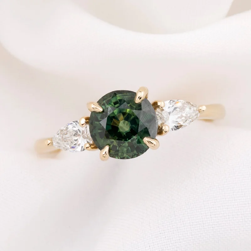 custom wedding rings with rubies, diamonds, and emeralds-Olivia Grand Ring 1.88ct Green Australian Sapphire, 14k Yellow Gold (One of a kind)