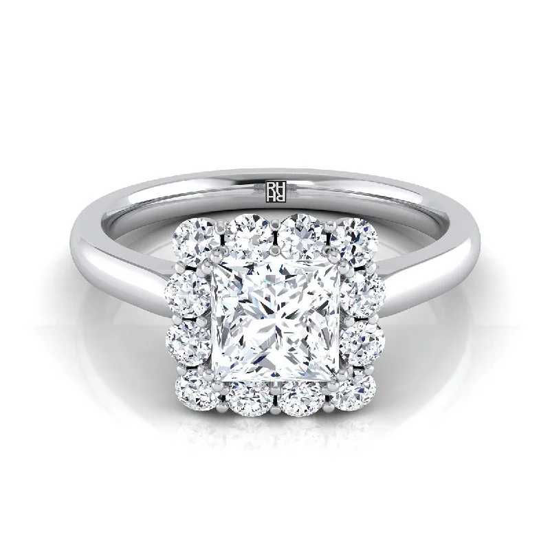 women’s engagement rings with marquise-cut diamonds-Platinum Princess Cut Diamond Floral Halo Engagement Ring -1/3ctw