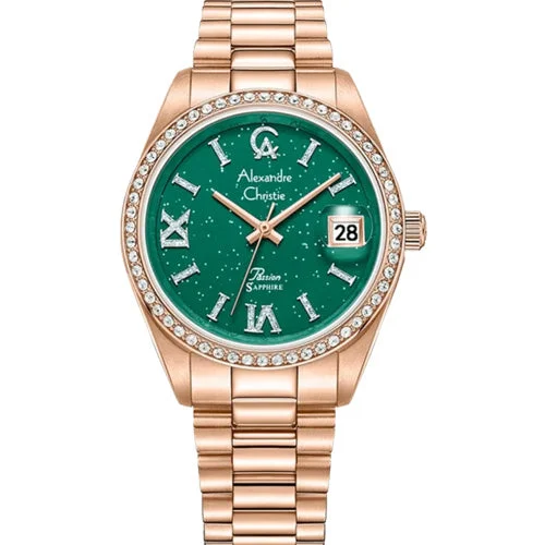 watches with minimalist faces and leather bands for elegant appeal-Alexandre Christie Green Dial Women 32mm 5015LDBRGGN