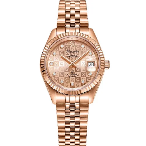 durable diving watches for professionals with high water resistance-Alexandre Christie Rose Gold Dial Women 32mm 5014LDBRGLN