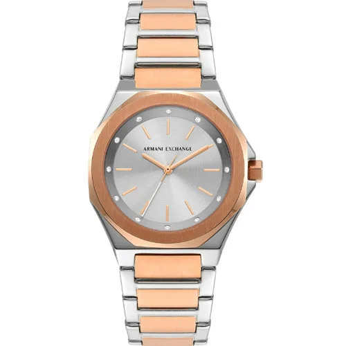 solar-powered watches with retro design for fashion-conscious individuals-Armani Exchange Andrea Silver Dial Women 34mm