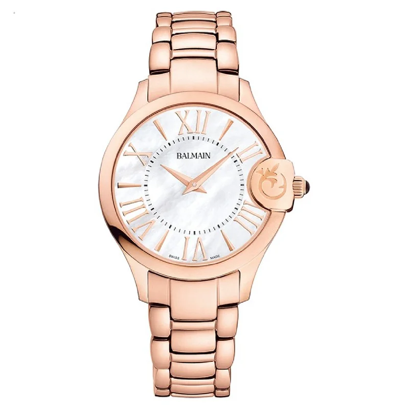 best waterproof watches for surfing with durable bands-Balmain Balmainia Arabesques White Mother Of Pearl Dial Women 34mm