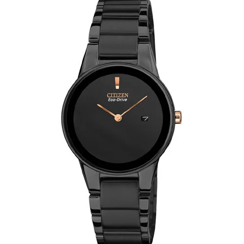 fitness trackers for women with calories and activity tracking-Citizen Eco-Drive Black Dial Women 29.5mm GA1055-57F