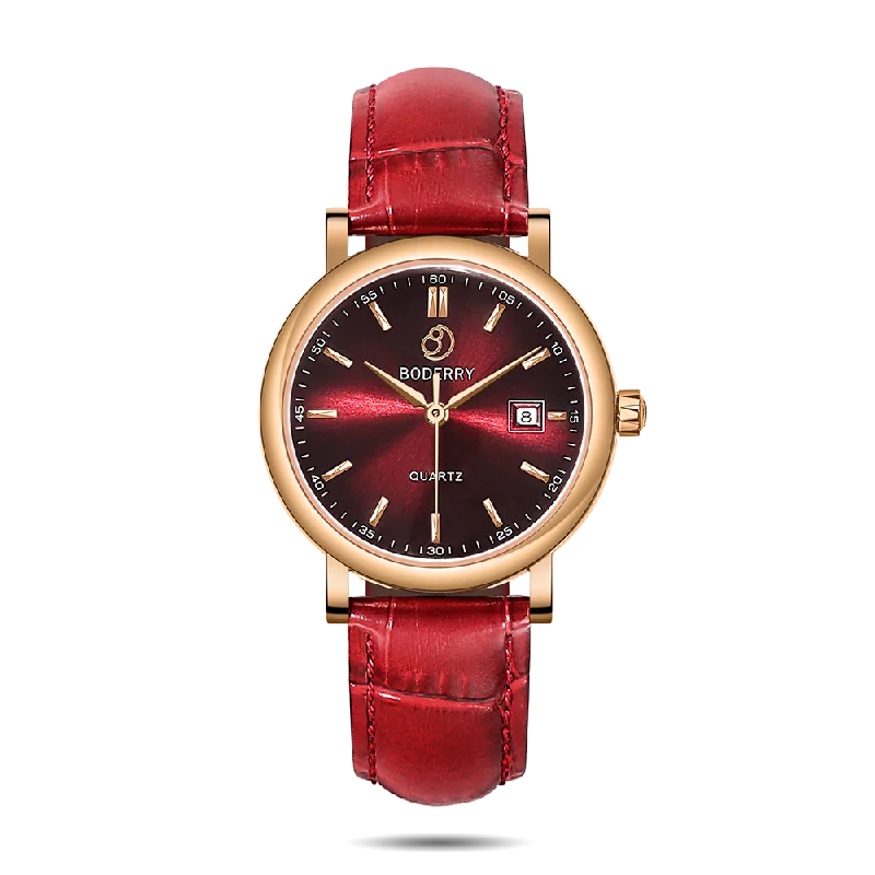 watches for women with custom engravings for personalized style-CLASSIC 36MM - Swiss Quartz Movement Watch | Rose Gold & Claret