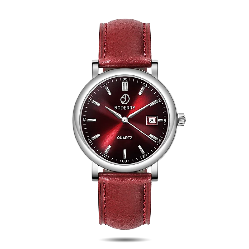 fitness watches for men with sleep quality analysis and heart rate-CLASSIC 36MM - Swiss Quartz Movement Watch | Silver & Claret