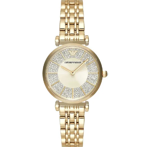 watches for men with large dials for outdoor adventures-Emporio Armani Gianni T-Bar Gold Dial Women 32mm AR11608