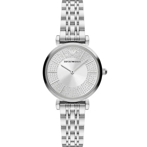 smartwatches with remote camera control for photographers-Emporio Armani Gianni T-Bar Silver Dial Women 32mm