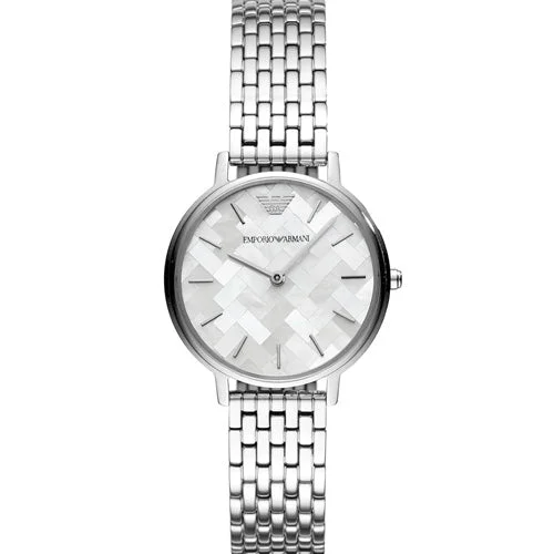 diving watches for deep sea divers with 1000-meter water resistance-Emporio Armani Kappa Silver Mother-Of-Pearl Dial Women 32mm AR11112