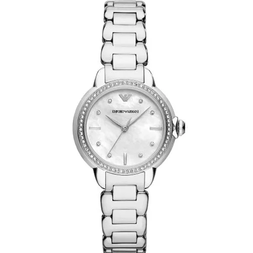 stylish watches for men with large face and easy-to-read numbers-Emporio Armani Mia White Mother-Of-Pearl Dial Women 32mm