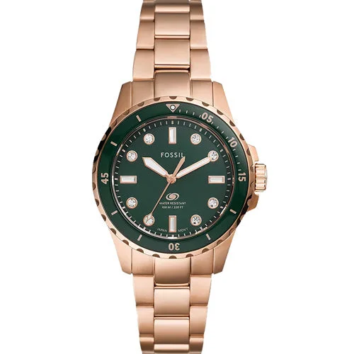 solar-powered watches with scratch-resistant sapphire glass-Fossil Blue Dive Green Dial Women 36mm ES5371