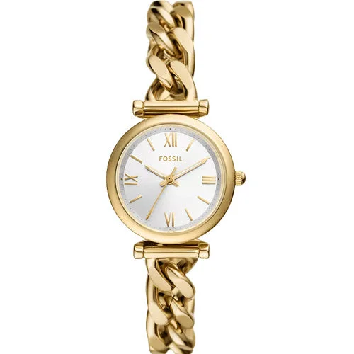 solar watches with eco-friendly materials for sustainability-Fossil Carlie Gold Dial Women 28mm