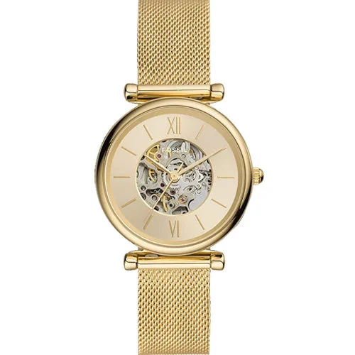 watches for women with adjustable straps for comfort-Fossil Carlie Gold Dial Women 35mm