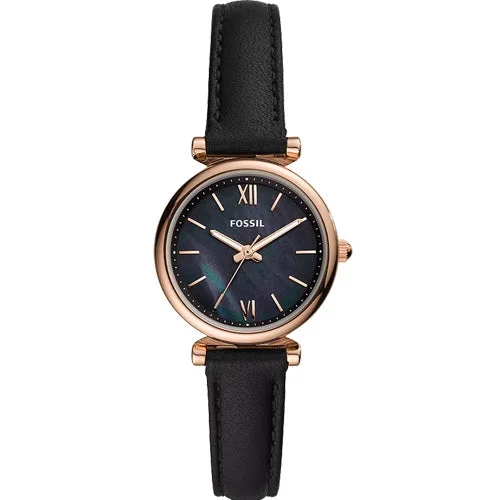 luxury watches with rare gemstone accents for sophistication-Fossil Carlie Mini Black Mother-Of-Pearl Dial Women