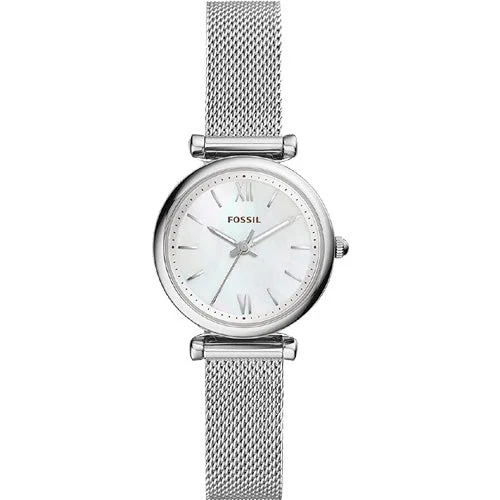 watches with solar power and durable design for eco-conscious users-Fossil Carlie Mini White Mother-Of-Pearl Dial Women