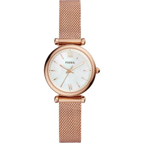 fitness watches for men with sleep quality analysis and heart rate-Fossil Carlie Mini White Mother-Of-Pearl Dial Women