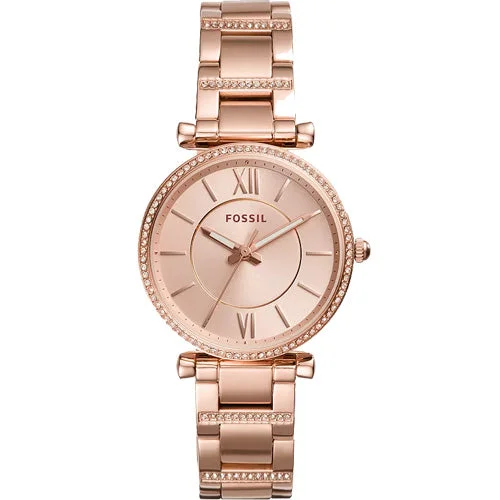 fitness watches with calorie counter and workout tracking for health-Fossil Carlie Rose Gold Dial Women