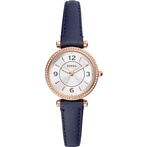 solar-powered watches with minimalist designs for simplicity-Fossil Carlie Silver Dial Women 28mm