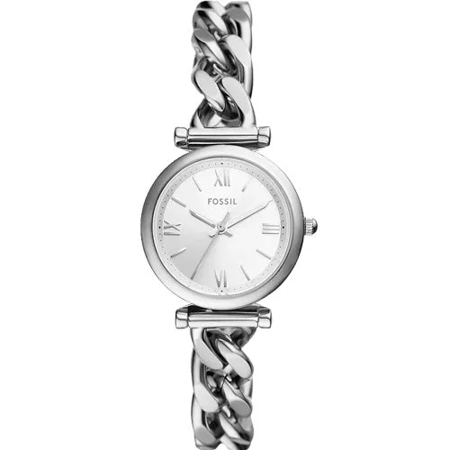 best women’s watches for work with simple and elegant design-Fossil Carlie Silver Dial Women 28mm