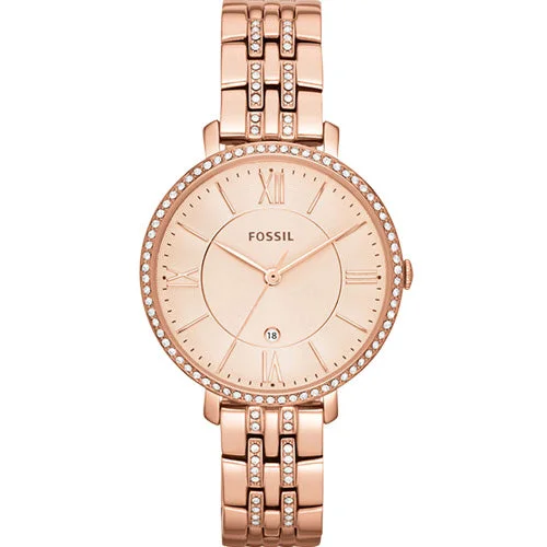 high-end smartwatches for professional athletes-Fossil Jacqueline Rose Gold Dial Women