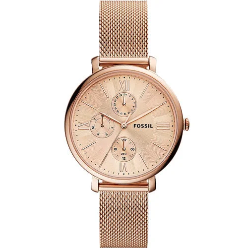 solar-powered watches with retro design for fashion-conscious individuals-Fossil Jacqueline Rose Gold Dial Women