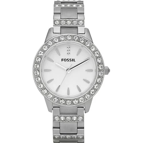 watches with sapphire glass and durable stainless steel cases-Fossil Jesse Silver Dial Women 34mm