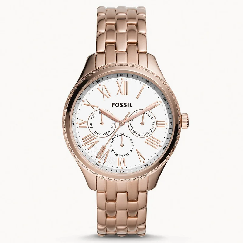 stylish watches for women with rose gold accents-Fossil Redding White Dial Women 42mm