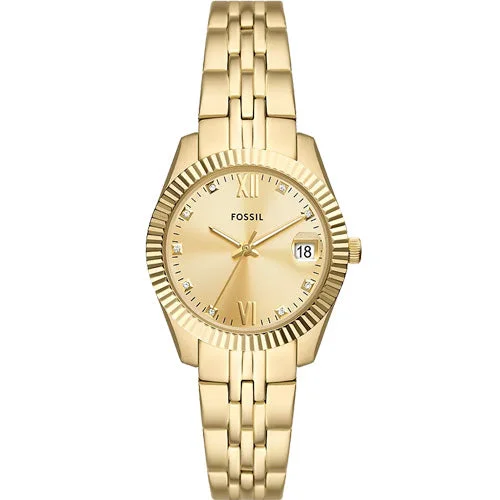 watches for men with titanium cases for lightweight durability-Fossil Scarlette Gold Dial Women 32mm