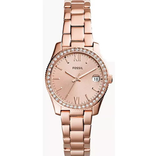 stylish watches for men with large face and easy-to-read numbers-Fossil Scarlette Mini Rose Gold Dial Women