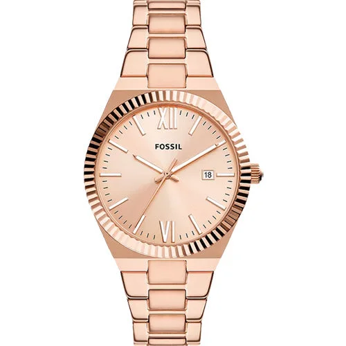 hybrid fitness trackers with customizable features for personalization-Fossil Scarlette Rose Gold Dial Women 38mm