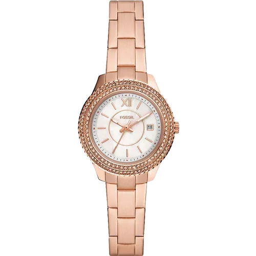 watches with leather and stainless steel for modern appeal-Fossil Stella White Mother-Of-Pearl Dial Women 30mm