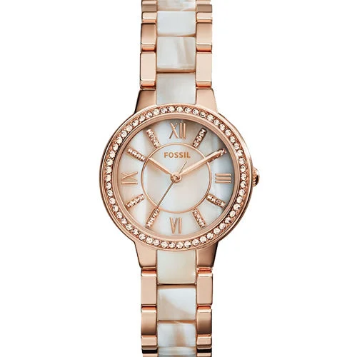 luxury watches with minimalist design and elegant stainless steel bands-Fossil Virginia Shimmer Horn Dial Women