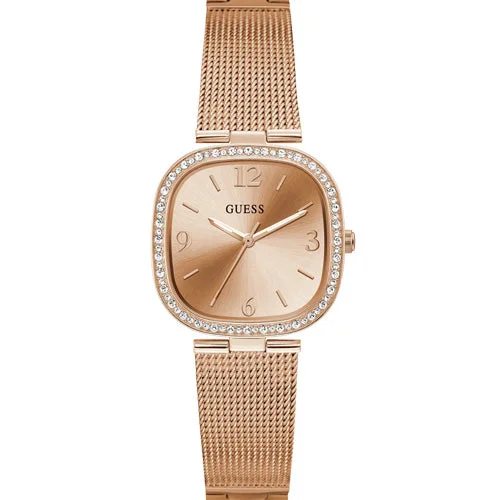 watches with leather straps for casual or formal outfits-Guess Tapestry Rose Gold Dial Women 32mm GW0354L3