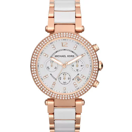 solar-powered watches with retro design and eco-conscious materials-Michael Kors Parker White Dial Women 39mm MK5774