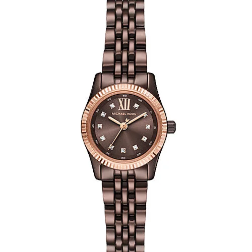 watches for men with metal bands and sporty aesthetic-Michael Kors Petite Lexington Brown Dial Women 26mm MK4844