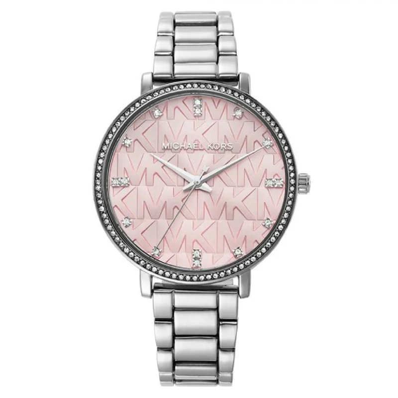 solar-powered watches with long battery life for travelers-Michael Kors Pyper Pink Dial Women 38mm