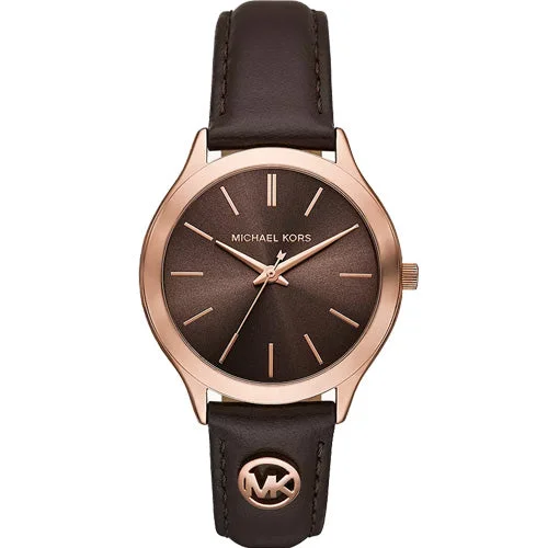 classic men’s wristwatches with leather straps and gold accents-Michael Kors Slim Runway Brown Dial Women 38mm MK7489