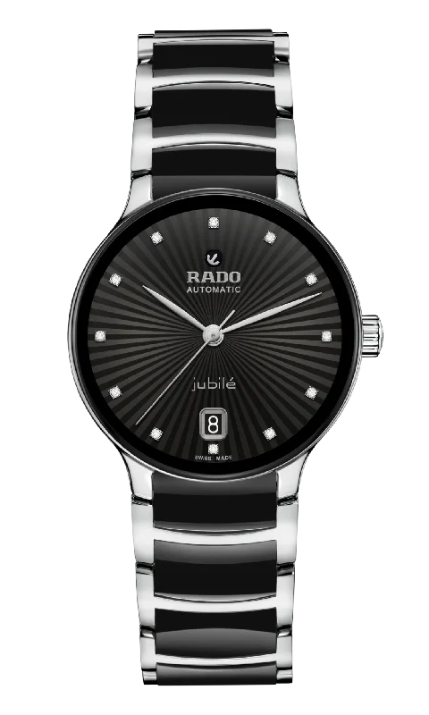 solar-powered watches with multi-functional features for adventurers-Rado Centrix Automatic Diamonds Black Dial Women 35MM