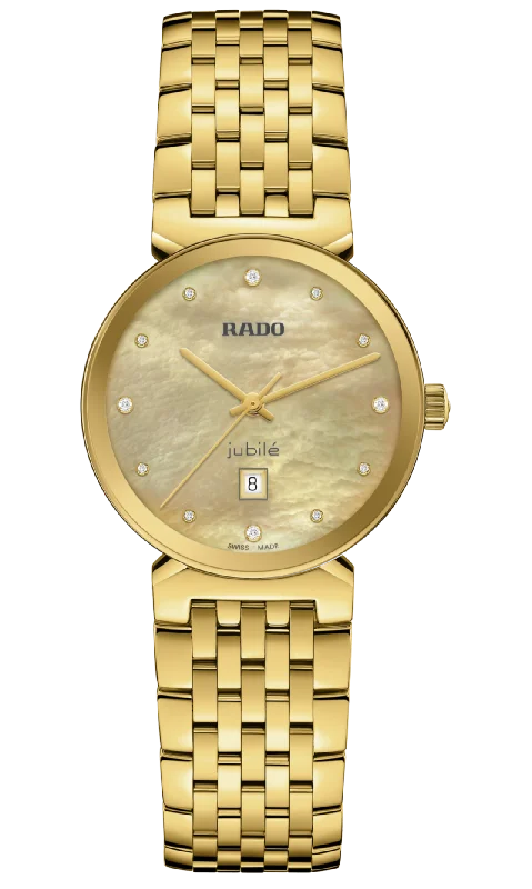 solar-powered watches with scratch-resistant sapphire glass-Rado Florence Diamonds Golden & Yellow Dial Women 30MM