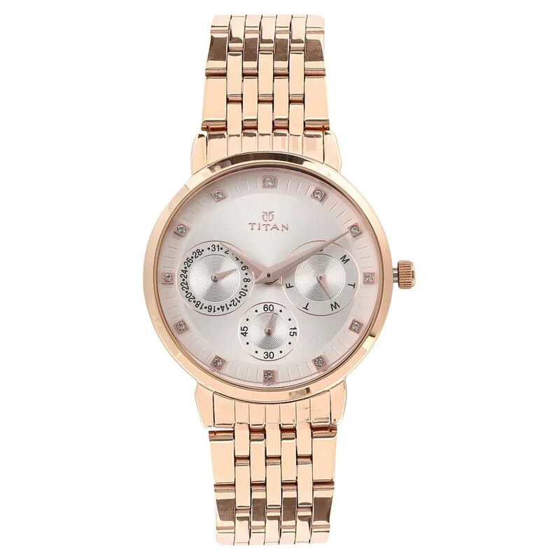 stylish watches for women with rose gold accents-Titan Workwear Beige Dial Women Watch With Stainless Steel Strap