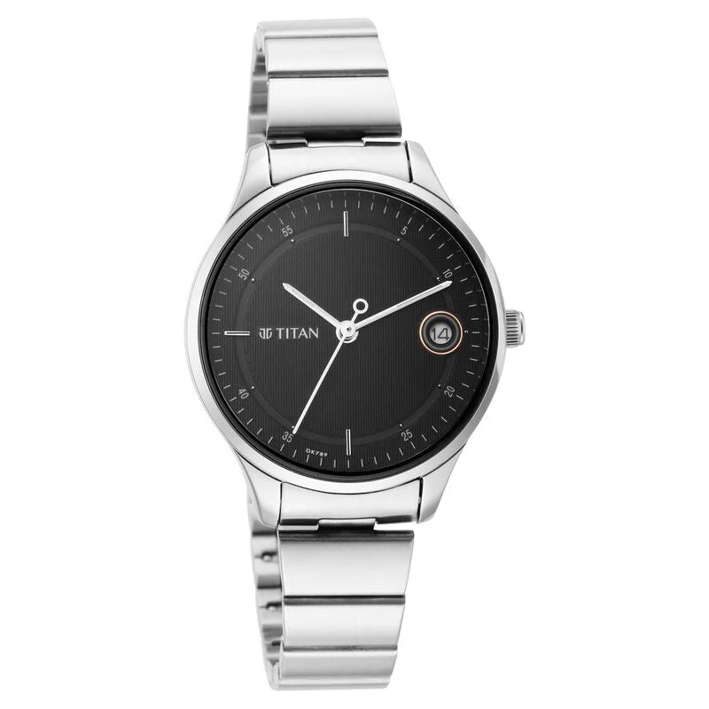 watches for women with multi-functional dials and easy-to-read faces-Titan Workwear Black Dial Women Watch With Stainless Steel Strap